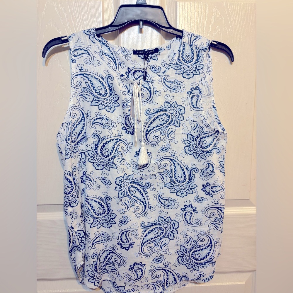 Larry Levine Blue Paisley Top